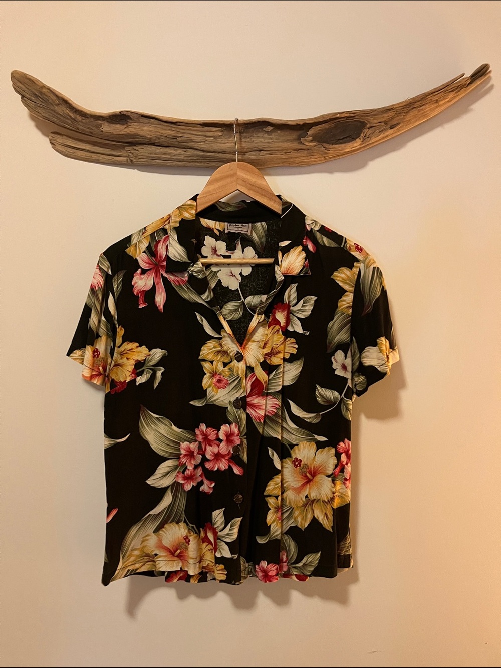 Floral Black Shirt with Yellow & Pink Flowers - Picture 3 of 6